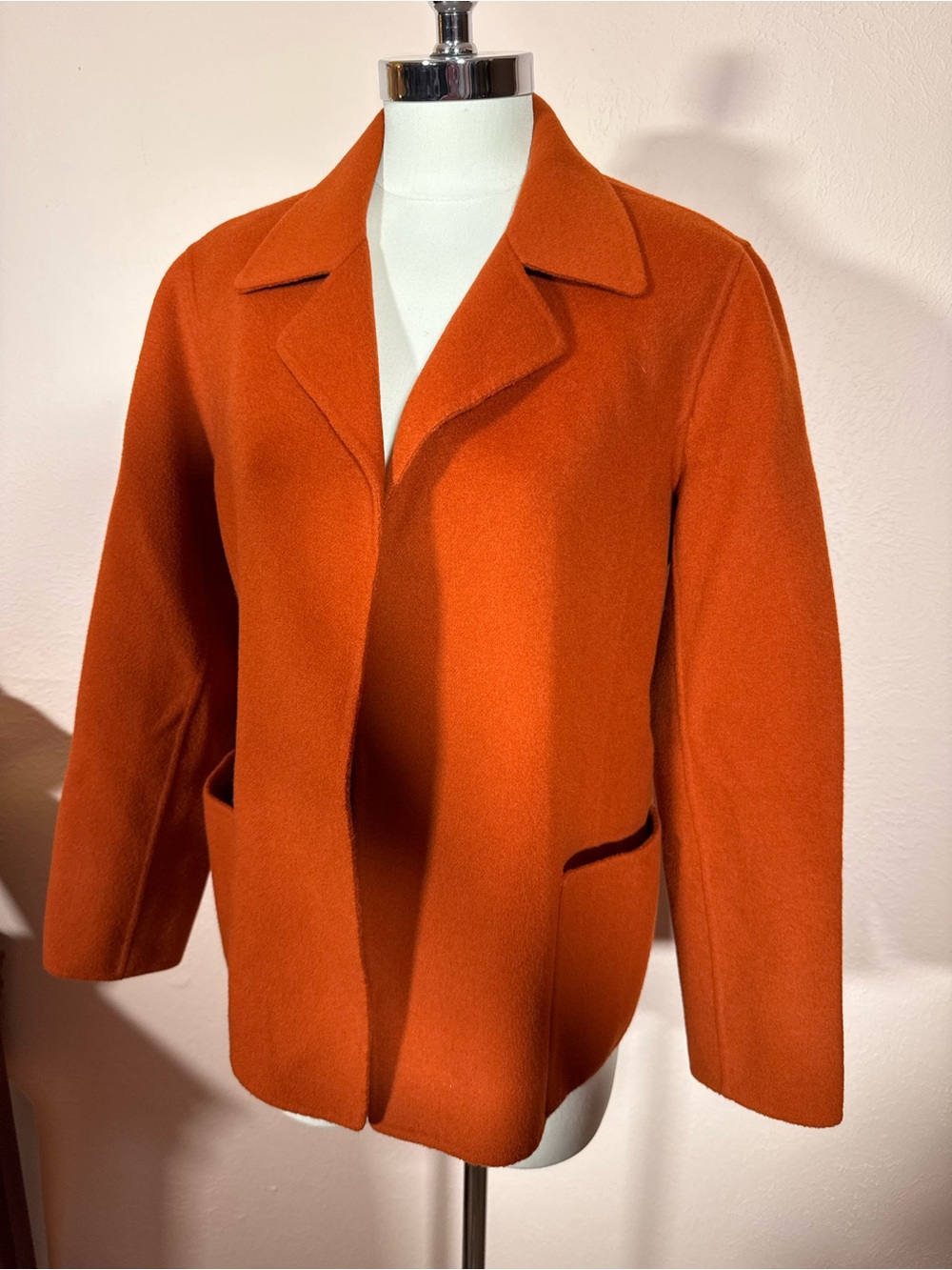 Saks fifth Avenue 100% Wool Burnt Orange double faced minimalist sweater Blazer